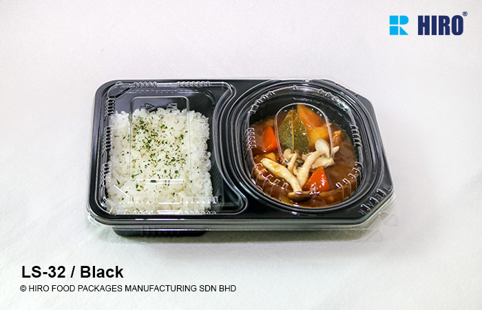 Lunch Box LS-32 Black with food and lid