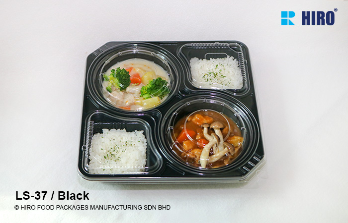 Lunch Box LS-37 Black with food and lid