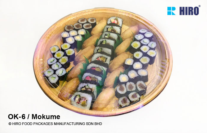 Sushi Platter OK-6 Mokume with food and lid